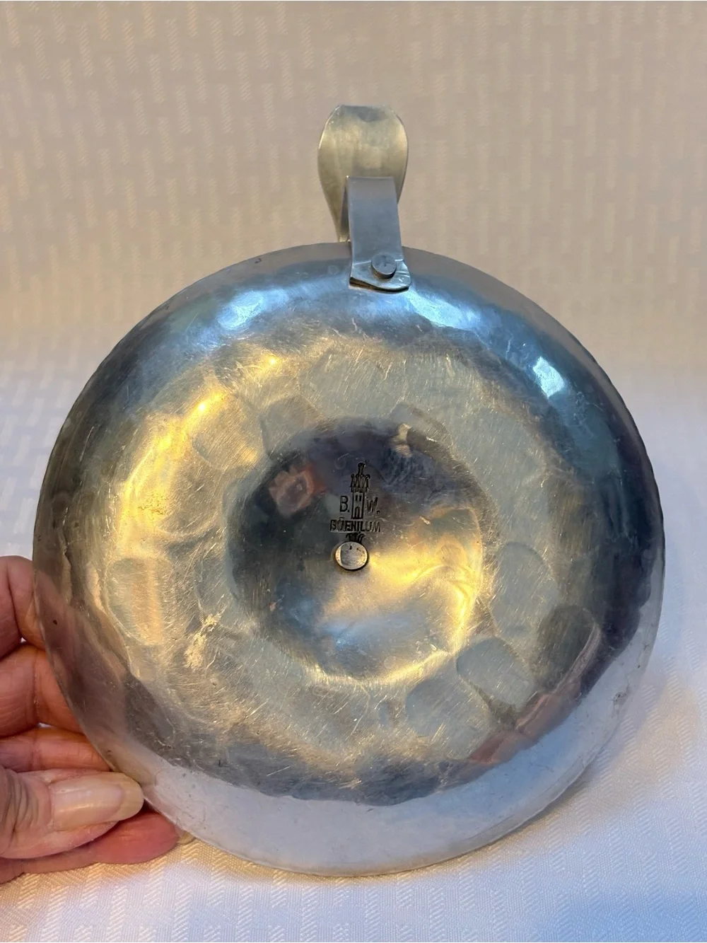 Vintage B.W. Buenilum hammered aluminum chamberstick candleholder features